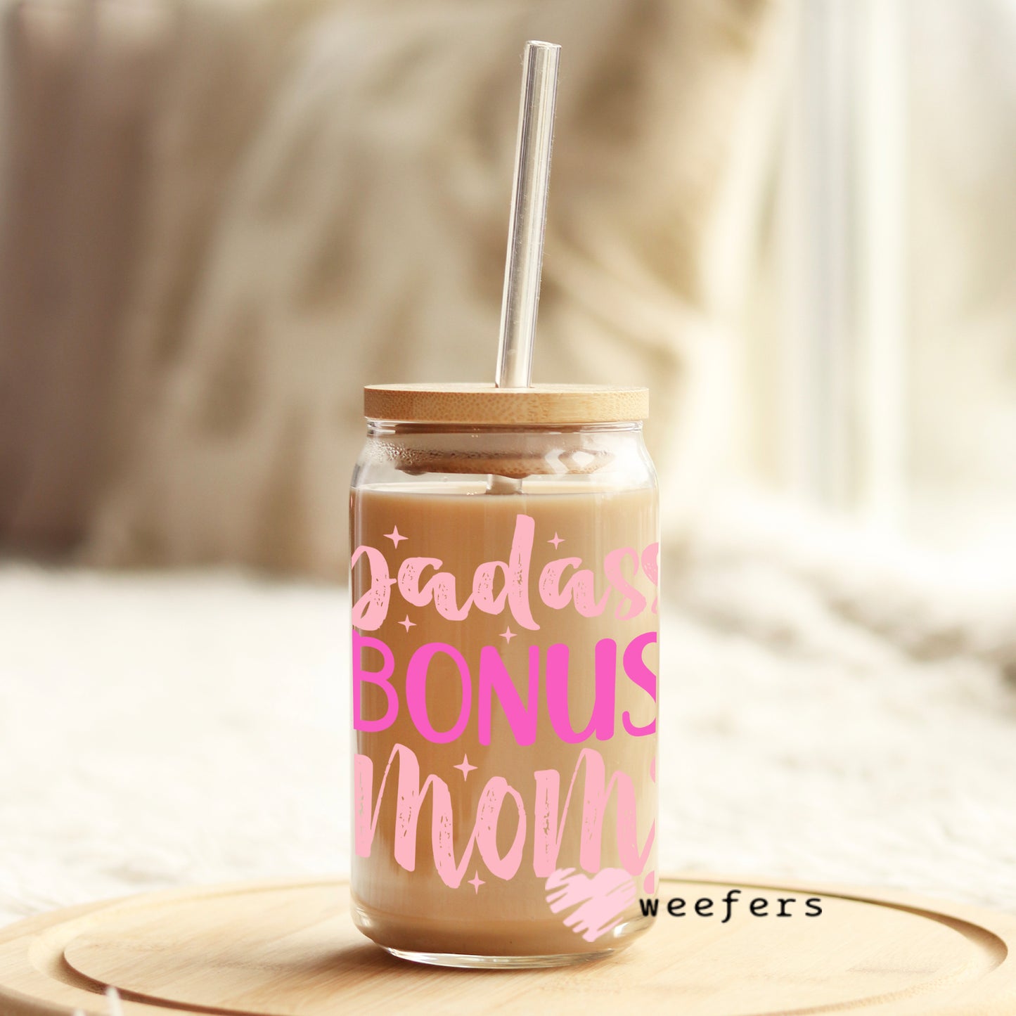 Badass Bonus Mom Libbey Glass Can UV DTF or Sublimation Wrap - Decal Weefers