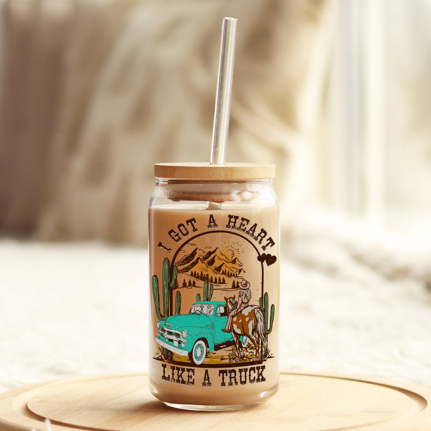I Got a Heart like a Truck 16oz Libbey Glass Can UV DTF or Sublimation Cup Wrap - Decal Transfer Weefers