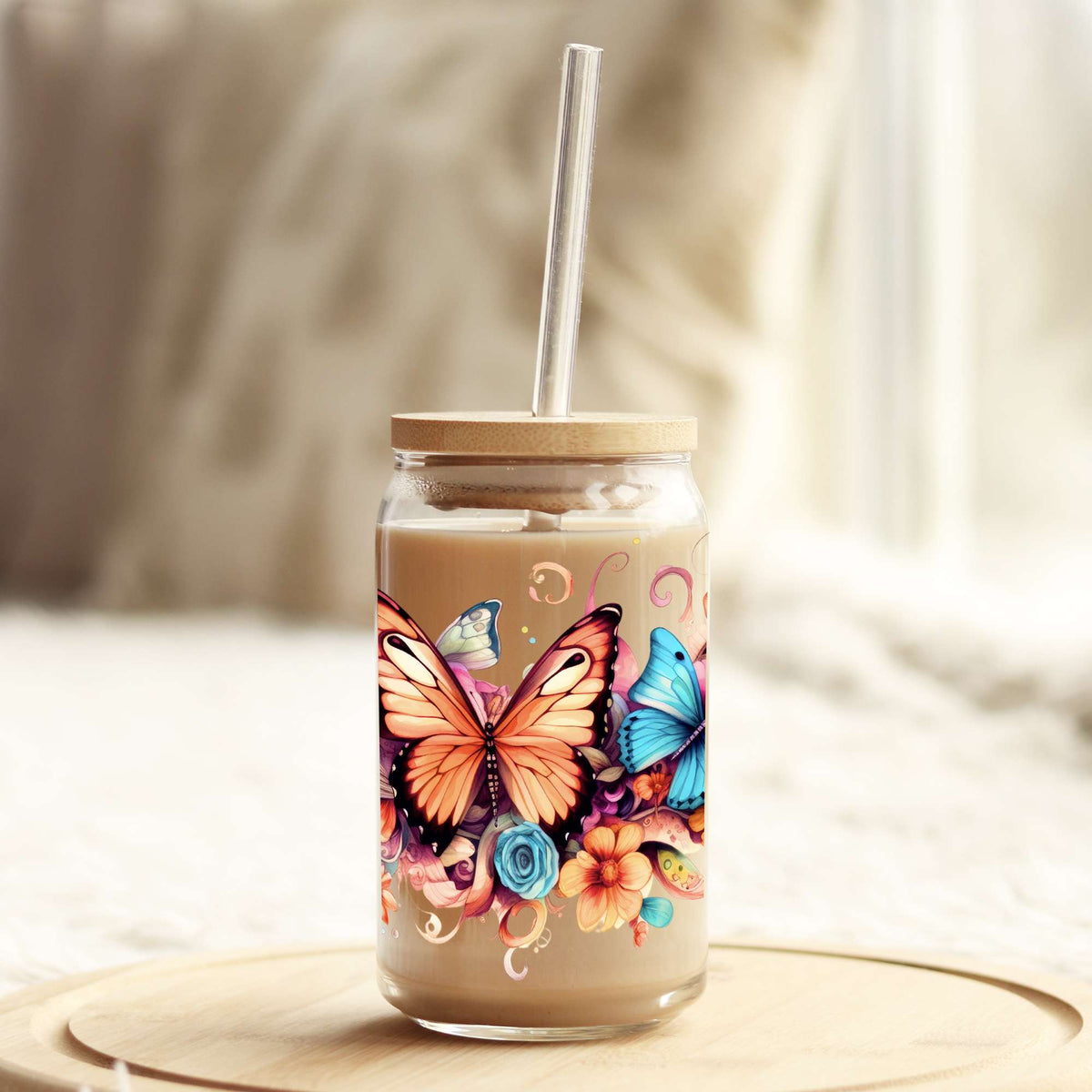 Oh Butterfly 16oz Libbey Glass Can UV DTF or Sublimation Wrap - Decal Weefers