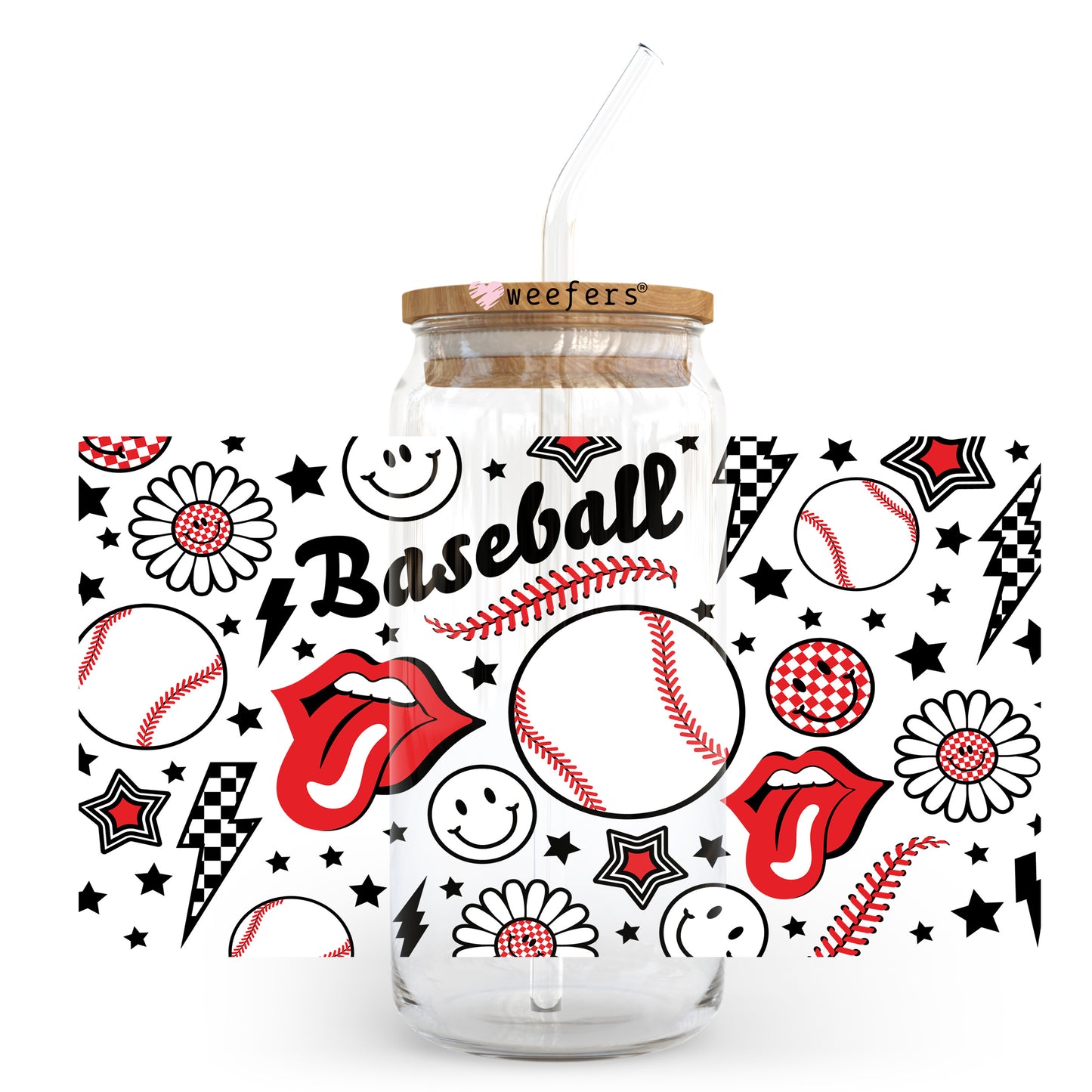Baseball Lightening Bolt 20oz Libbey Glass Can UV DTF or Sublimation Wrap - Decal Transfer Weefers