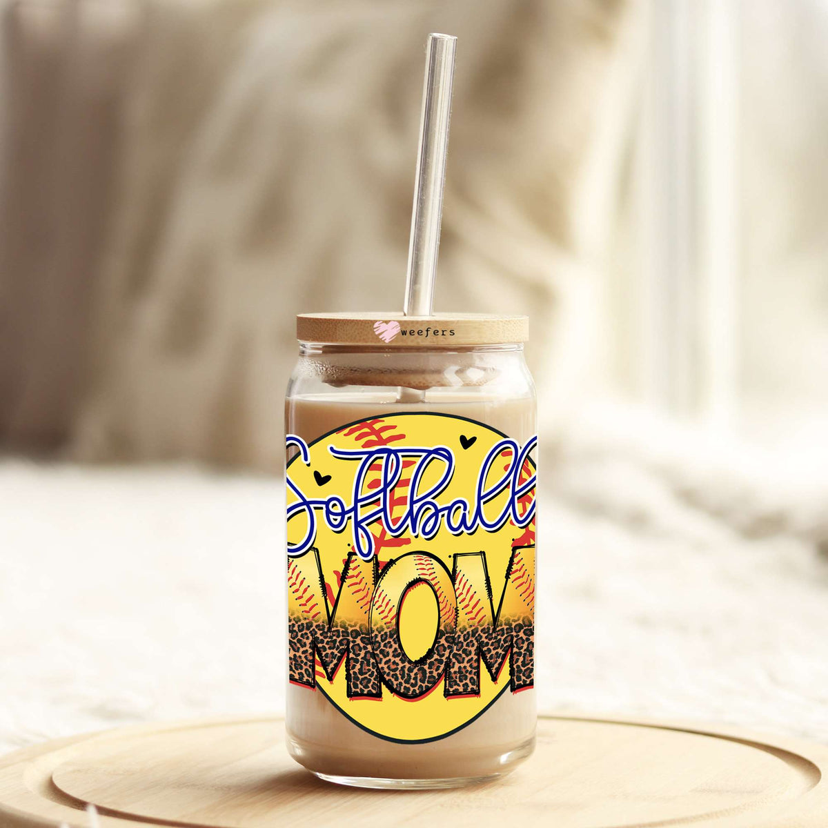 Softball Mom 16oz Libbey Glass Can UV DTF or Sublimation Wrap - Decal Weefers