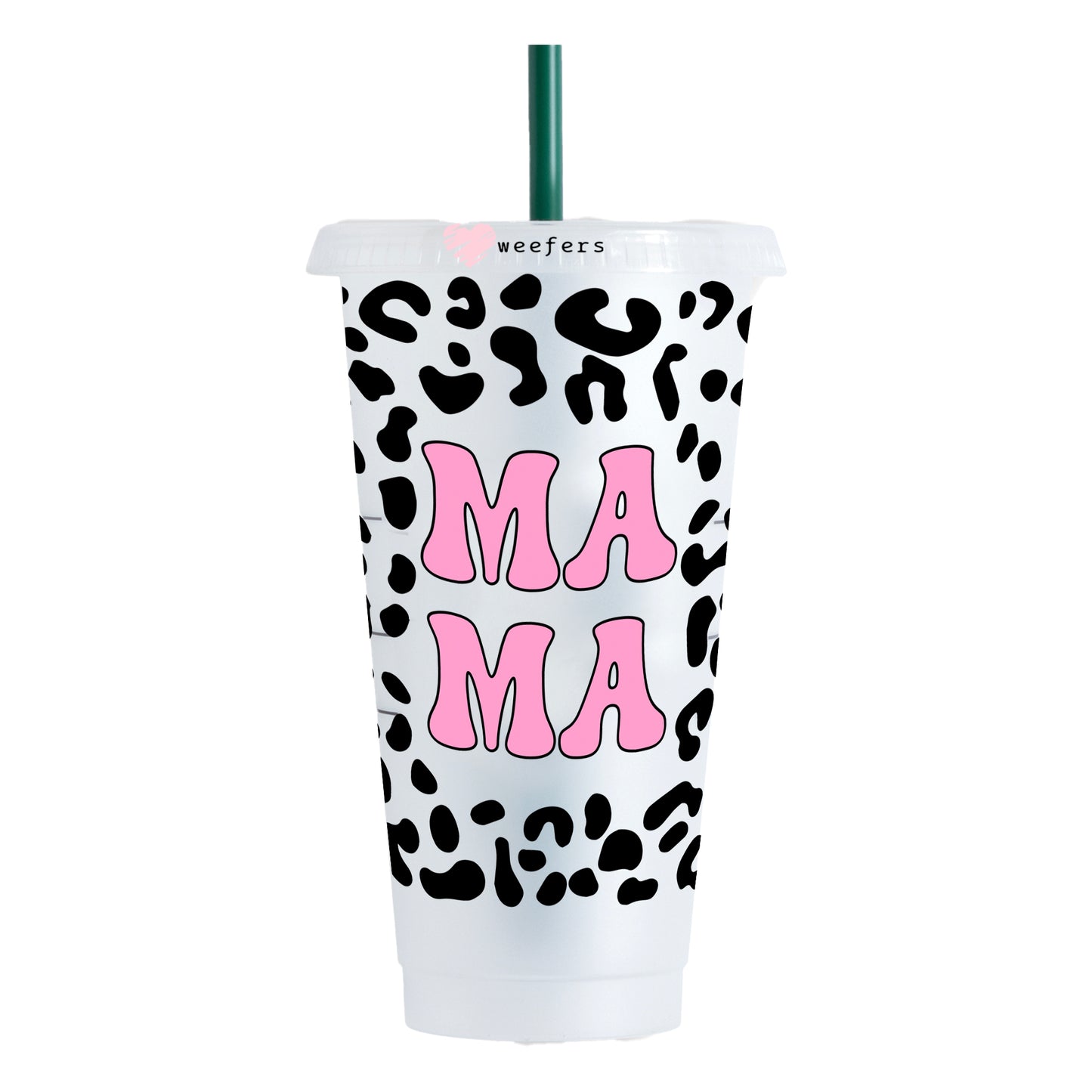 Pink MAMA and Black Leopard NO HOLE 24oz Cold Cup UV DTF Wrap - Ready to apply Wrap Weefers