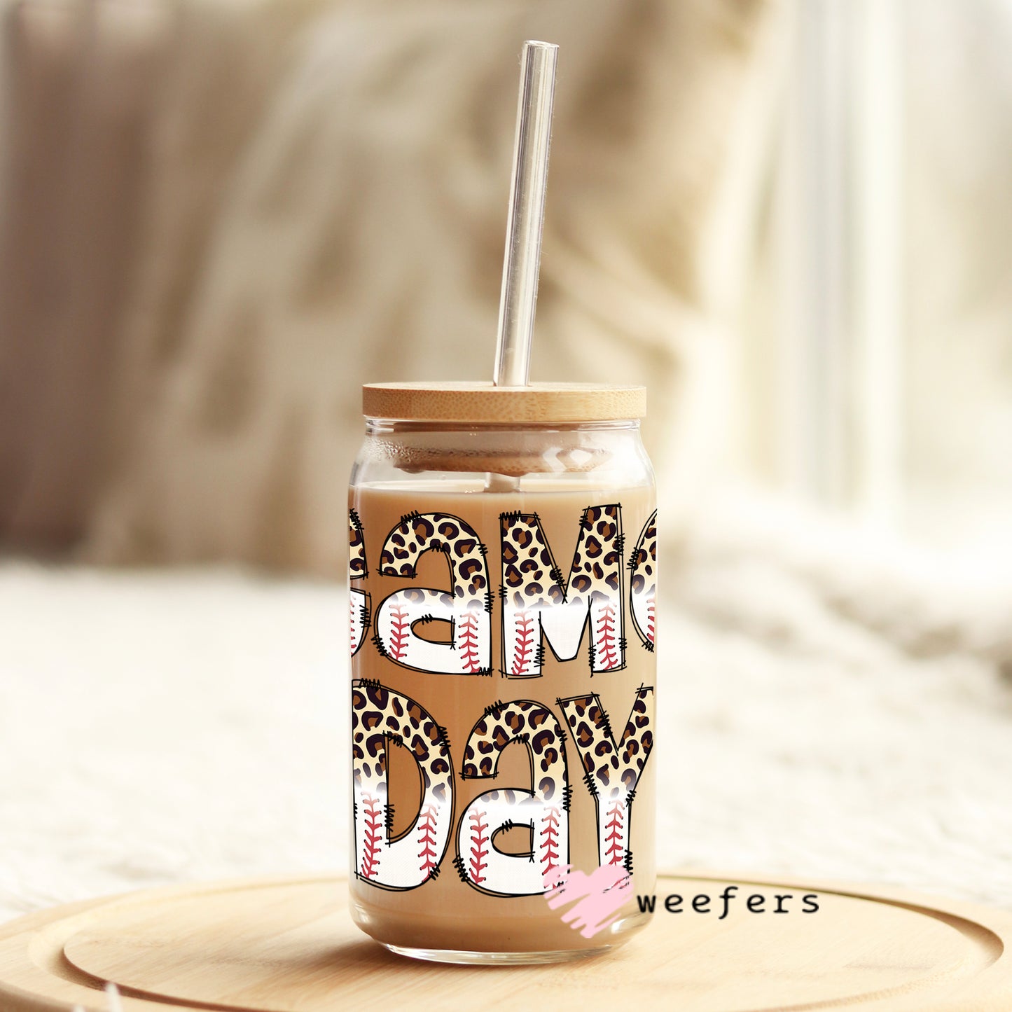 Game Day Cheetah Baseball 16oz Libbey Glass Can UV DTF or Sublimation Wrap - Decal Weefers