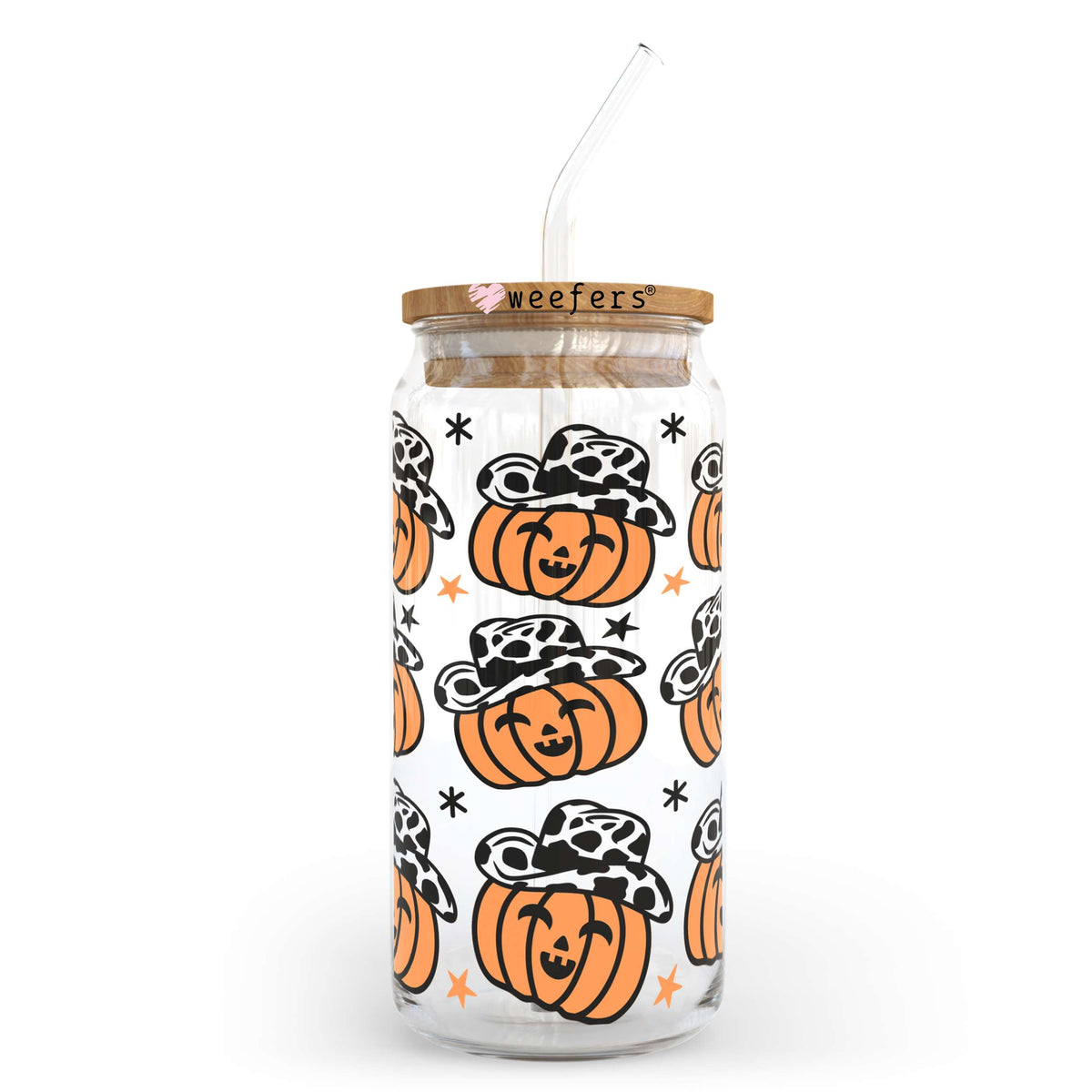 Happy Cowboy Pumpkins Halloween 20oz Libbey Glass Can, 34oz Hip Sip, 40oz Tumbler UV DTF or Sublimation Decal Transfer Weefers