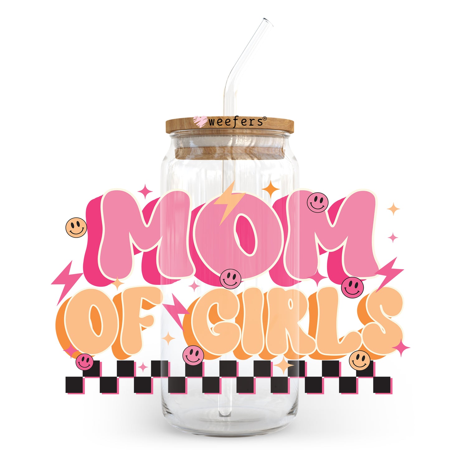 Mom of Girls Pink and Orange 20oz Libbey Glass Can UV DTF or Sublimation Wrap - Decal Transfer Weefers