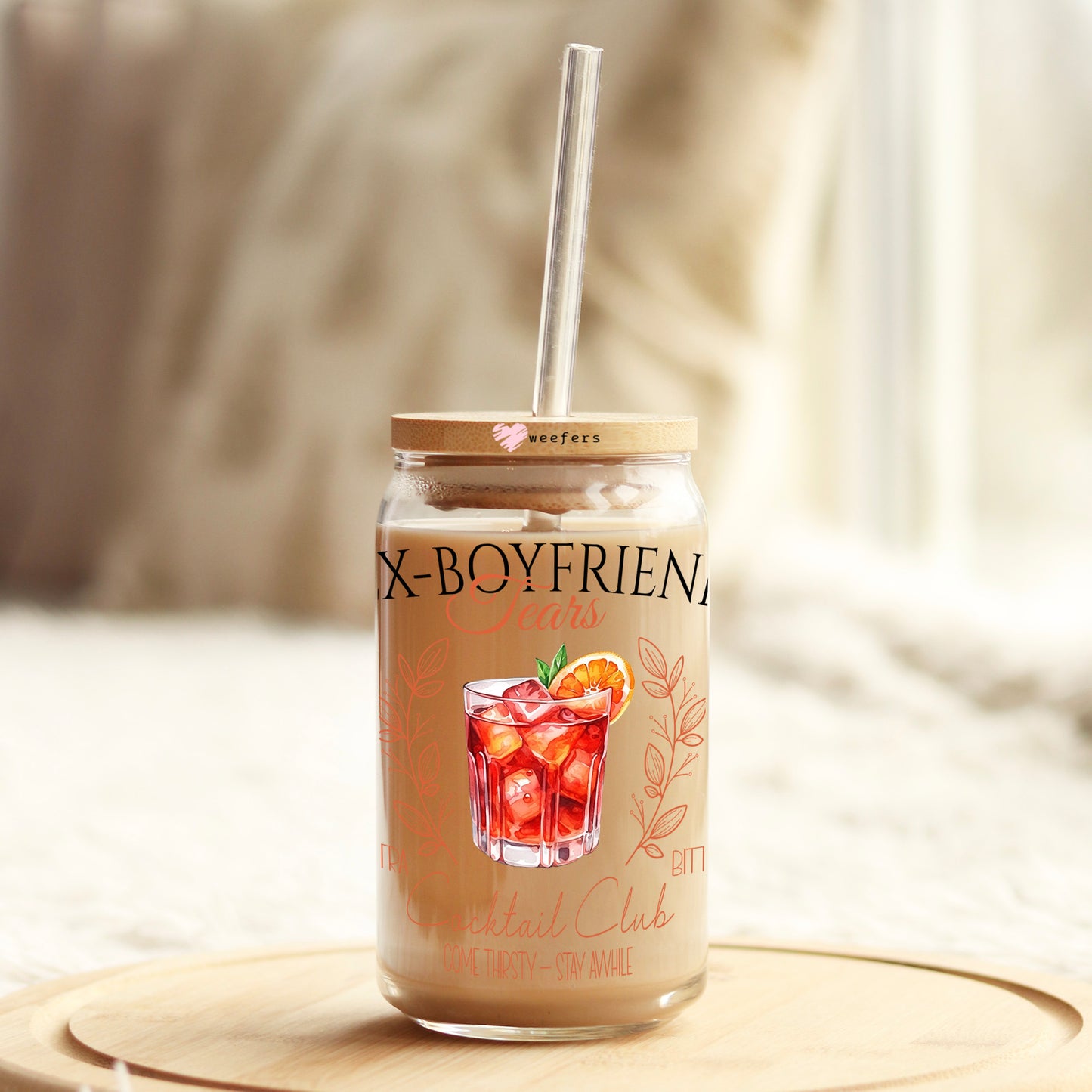 Ex-Boyfriend Tears Extra Bitter Cocktail Club 16oz Libbey Glass Can UV DTF or Sublimation Cup Wrap - Decal Weefers