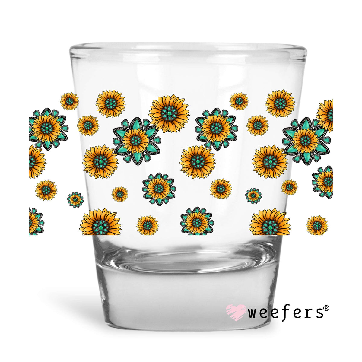 Turquoise Sunflowers Shot Glass Short UV DTF or Sublimation Wrap - Decal Weefers