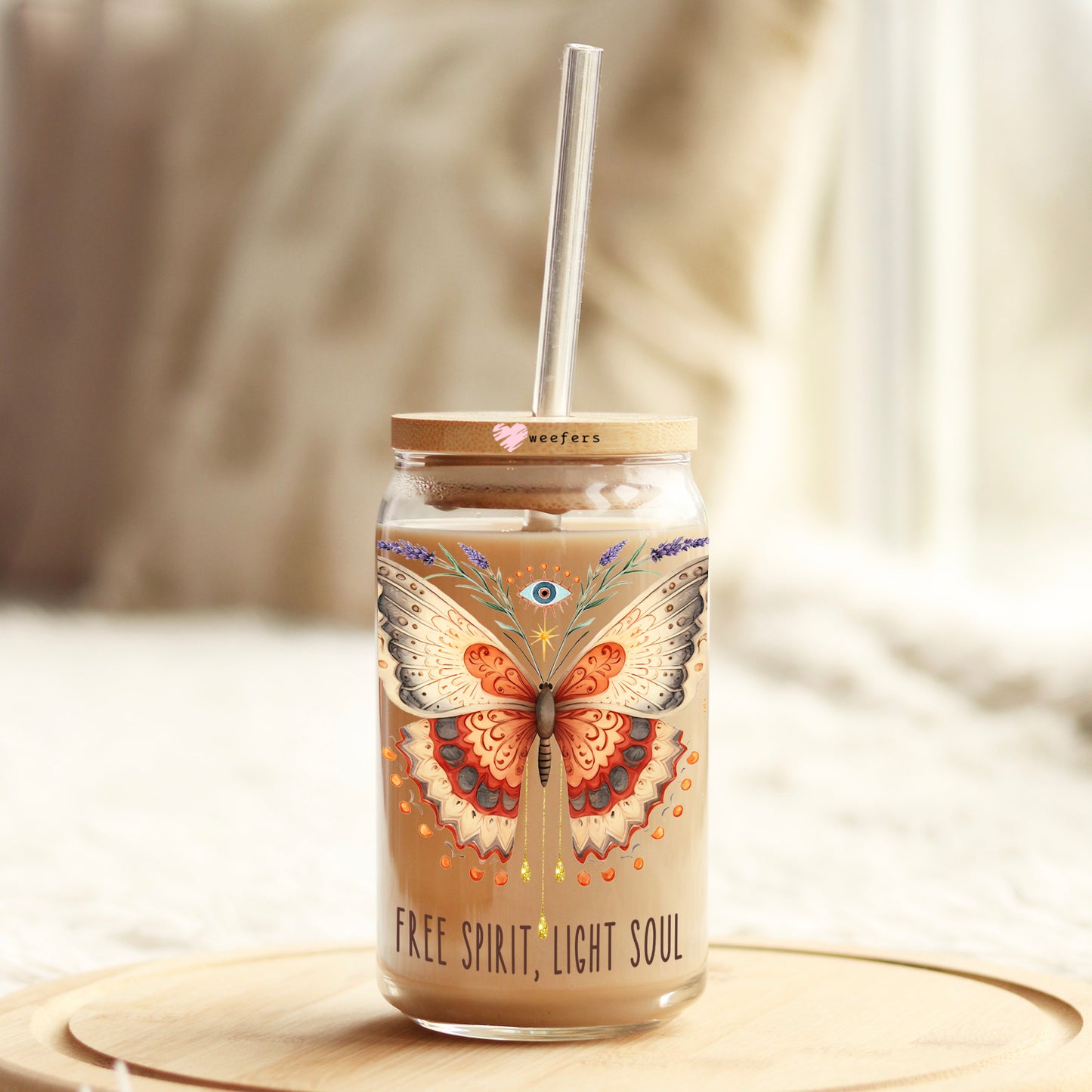 Free Spirit Light Soul 16oz Libbey Glass Can UV DTF or Sublimation Cup Wrap - Decal Transfer Weefers