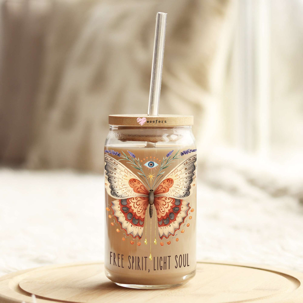Free Spirit Light Soul 16oz Libbey Glass Can UV DTF or Sublimation Cup Wrap - Decal Transfer Weefers