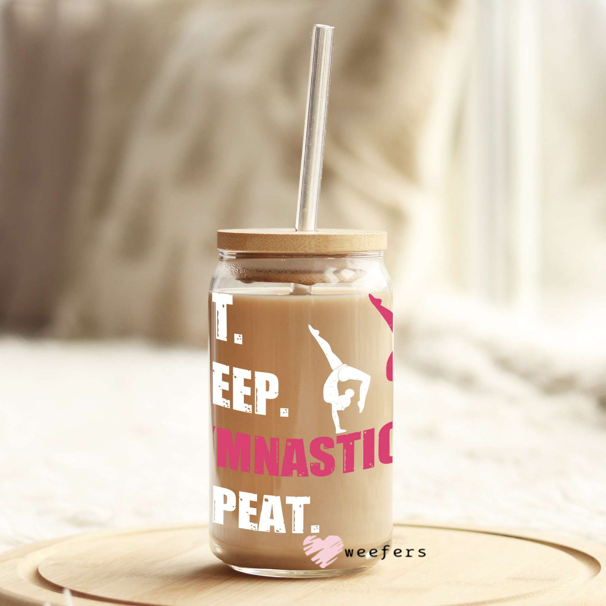 Eat Sleep Gymnastics Repeat 16oz Libbey Glass Can UV DTF or Sublimation Wrap - Decal Weefers