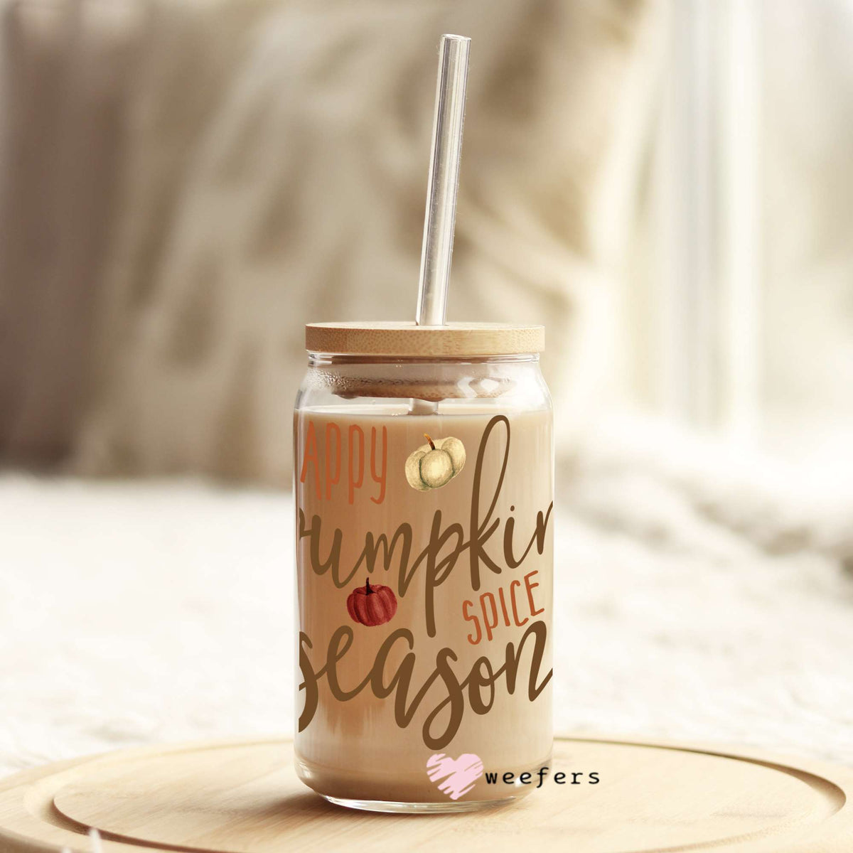 Happy Pumpkin Spice Season 16oz Libbey Glass Can UV DTF or Sublimation Wrap - Decal Weefers