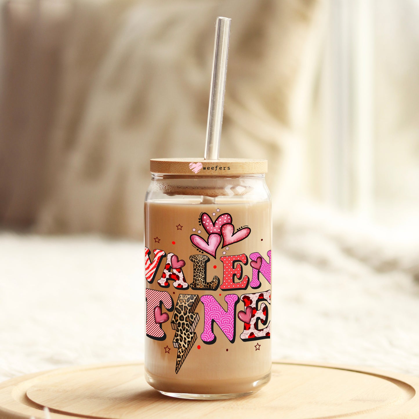 Valentine Stacked 16oz Libbey Glass Can UV DTF or Sublimation Cup Wrap - Decal Transfer Weefers