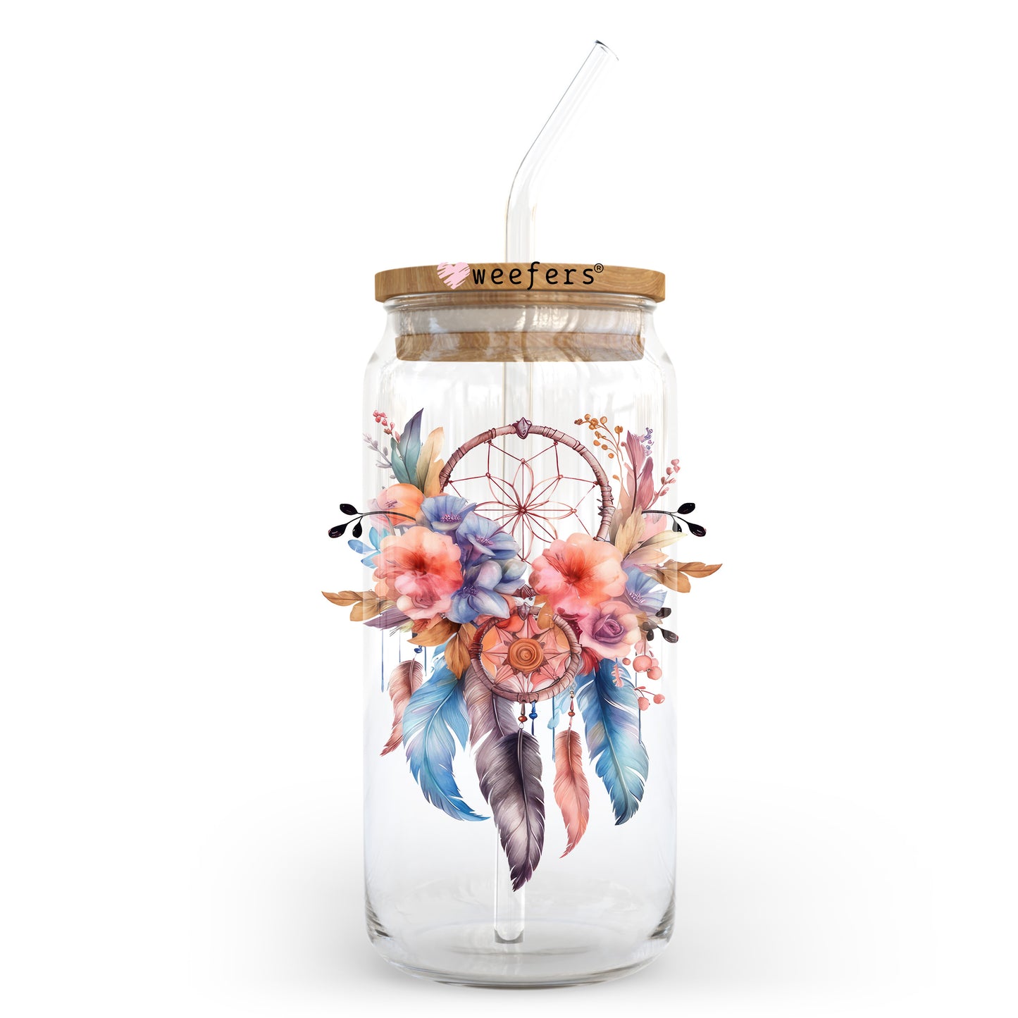 Dreamcatcher Blue 20oz Libbey Glass Can UV DTF or Sublimation Wrap - Decal Transfer Weefers