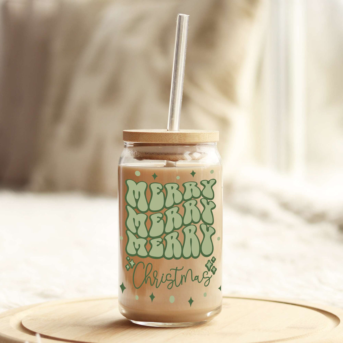 Green Merry Merry Merry Christmas 16oz Libbey Glass Can UV DTF or Sublimation Wrap - Decal Weefers