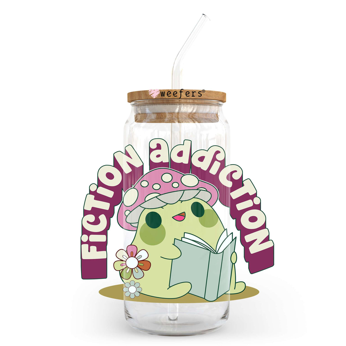 Fiction Addiction Book Lover 20oz Libbey Glass Can UV DTF or Sublimation Wrap - Decal Transfer Weefers