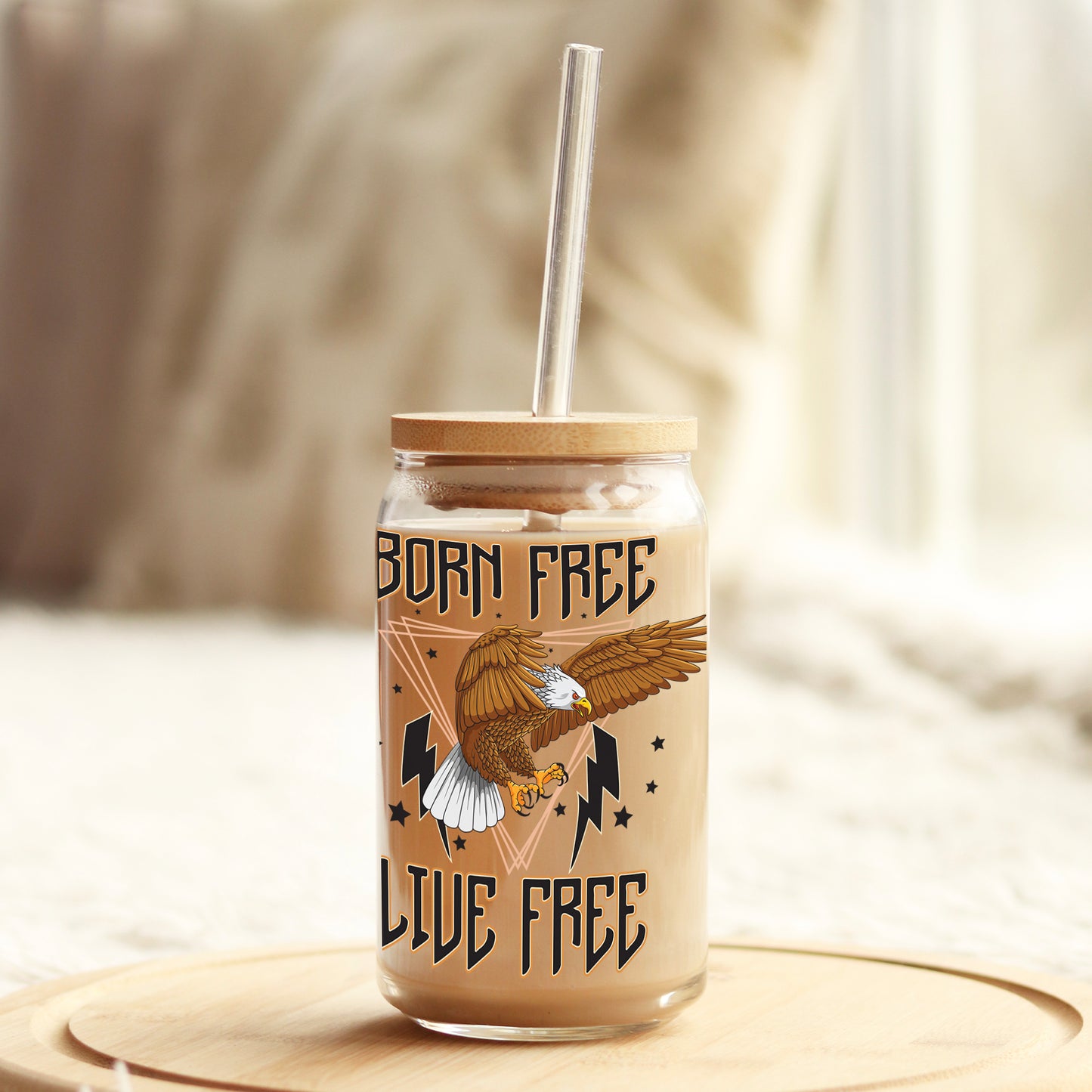 Born Free Live Free 16oz Libbey Glass Can UV DTF or Sublimation Cup Wrap - Decal Transfer Weefers