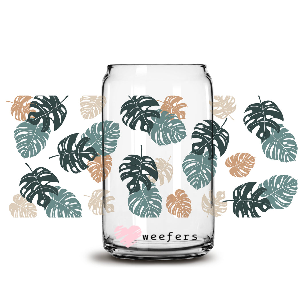 Monstera Neutral Libbey Glass Can Wrap UV-DTF Sublimation Transfers