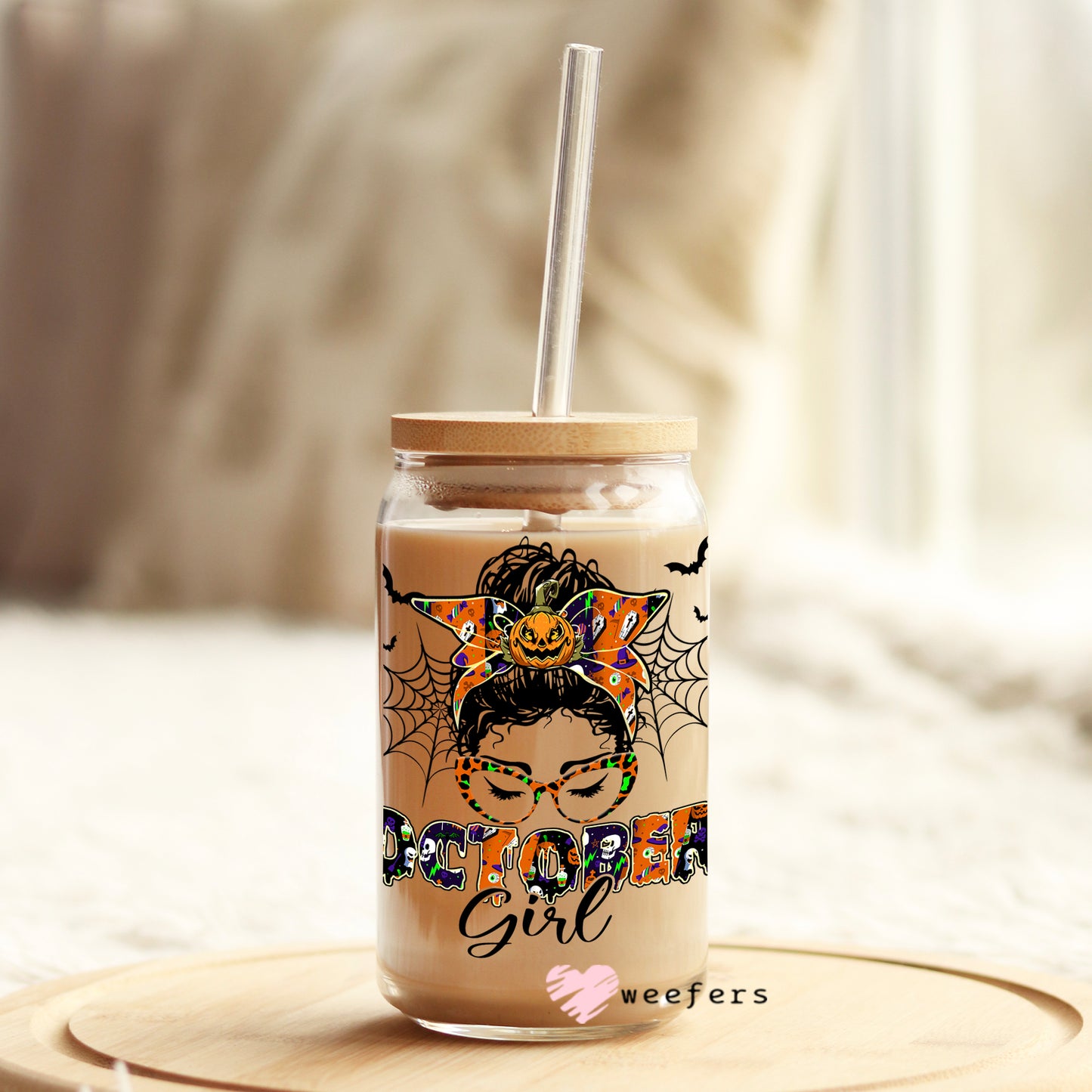 October Girl 16oz Libbey Glass Can UV DTF or Sublimation Wrap - Decal Weefers