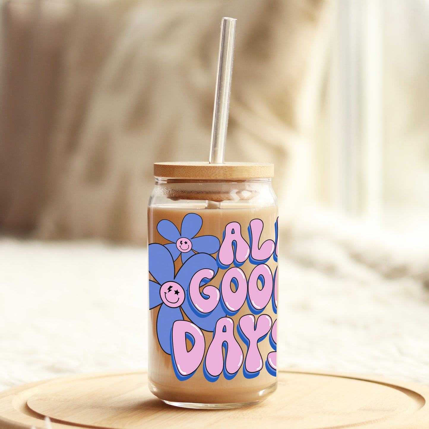 Retro All Good Days 16oz Libbey Glass Can UV DTF or Sublimation Cup Wrap - Decal Transfer Weefers