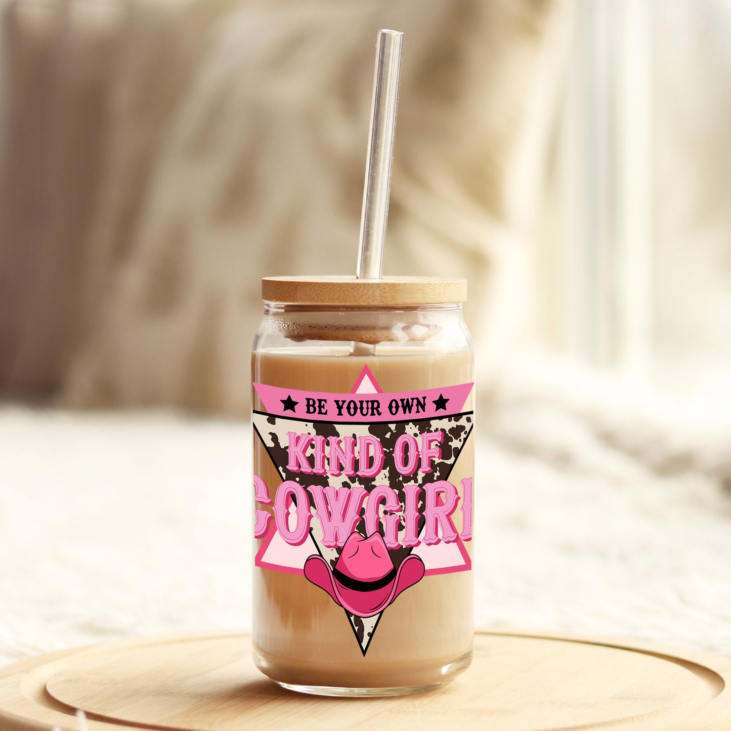 Be Your Own Kind of Cowgirl Pink 16oz Libbey Glass Can UV DTF or Sublimation Cup Wrap - Decal Transfer Weefers