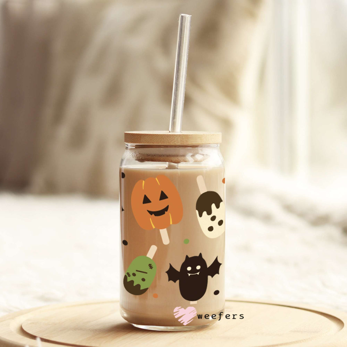 Pumpkins Monsters and Bats 16oz Libbey Glass Can UV DTF or Sublimation Wrap - Decal Weefers