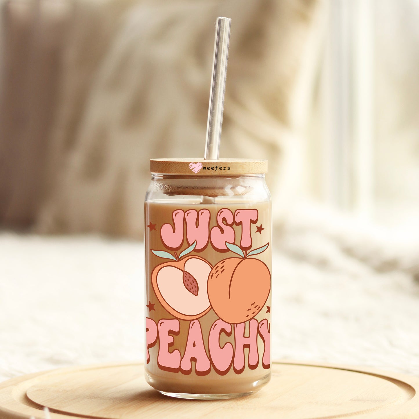 Just Peachy 16oz Libbey Glass Can UV DTF or Sublimation Cup Wrap - Decal Transfer Weefers