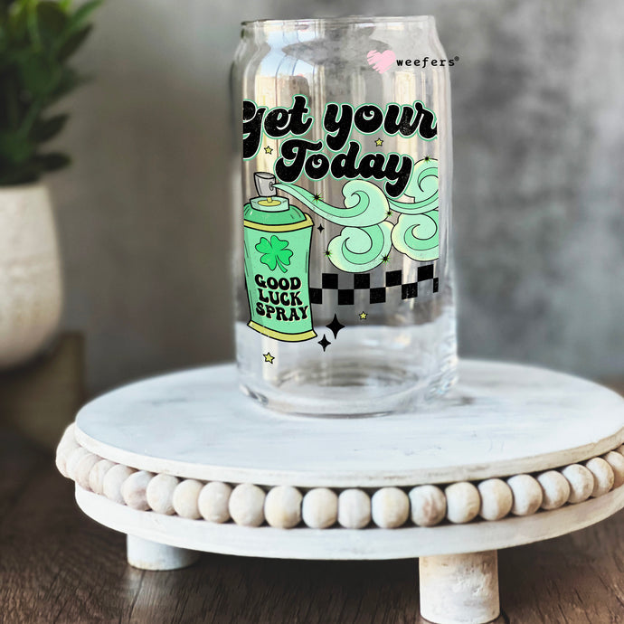 a glass jar with a sticker that says get your today