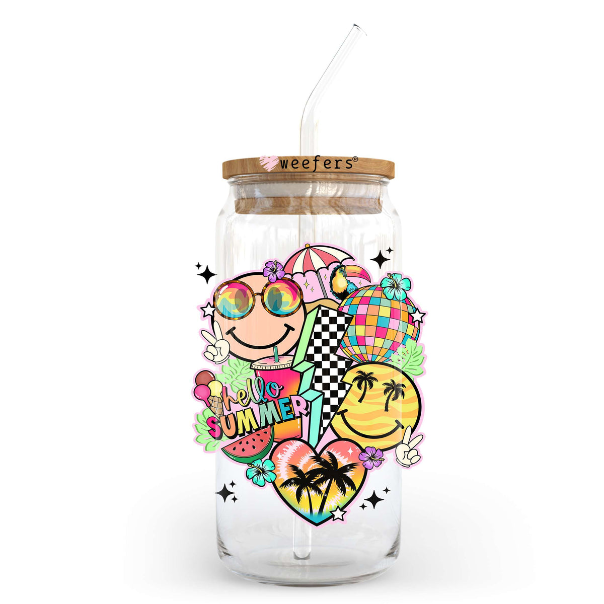 Summer Vibes Retro 20oz Libbey Glass Can UV DTF or Sublimation Wrap - Decal Transfer Weefers