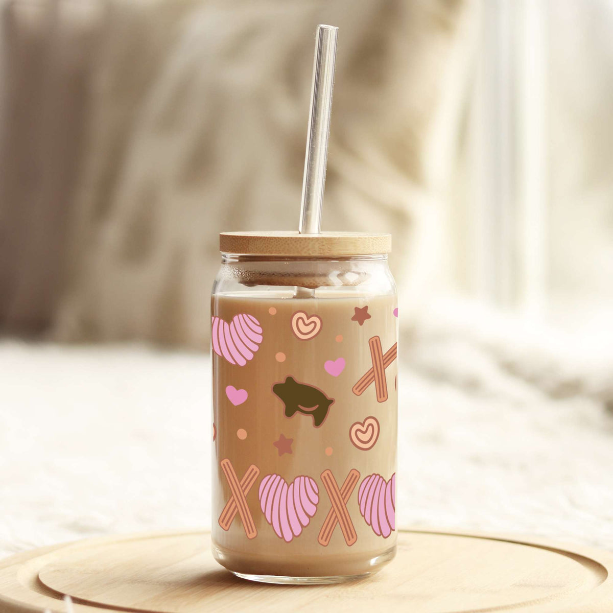 XOXO Conchas Valentine's Day 16oz Libbey Glass Can UV DTF or Sublimation Cup Wrap - Decal Transfer Weefers
