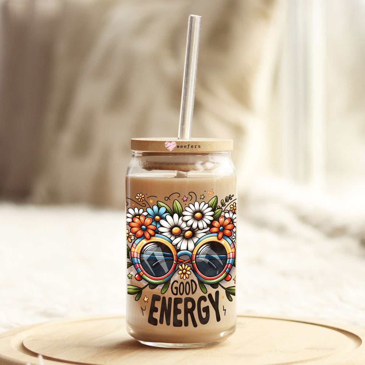 Good Energy 16oz Libbey Glass Can UV DTF or Sublimation Cup Wrap - Decal Transfer Weefers
