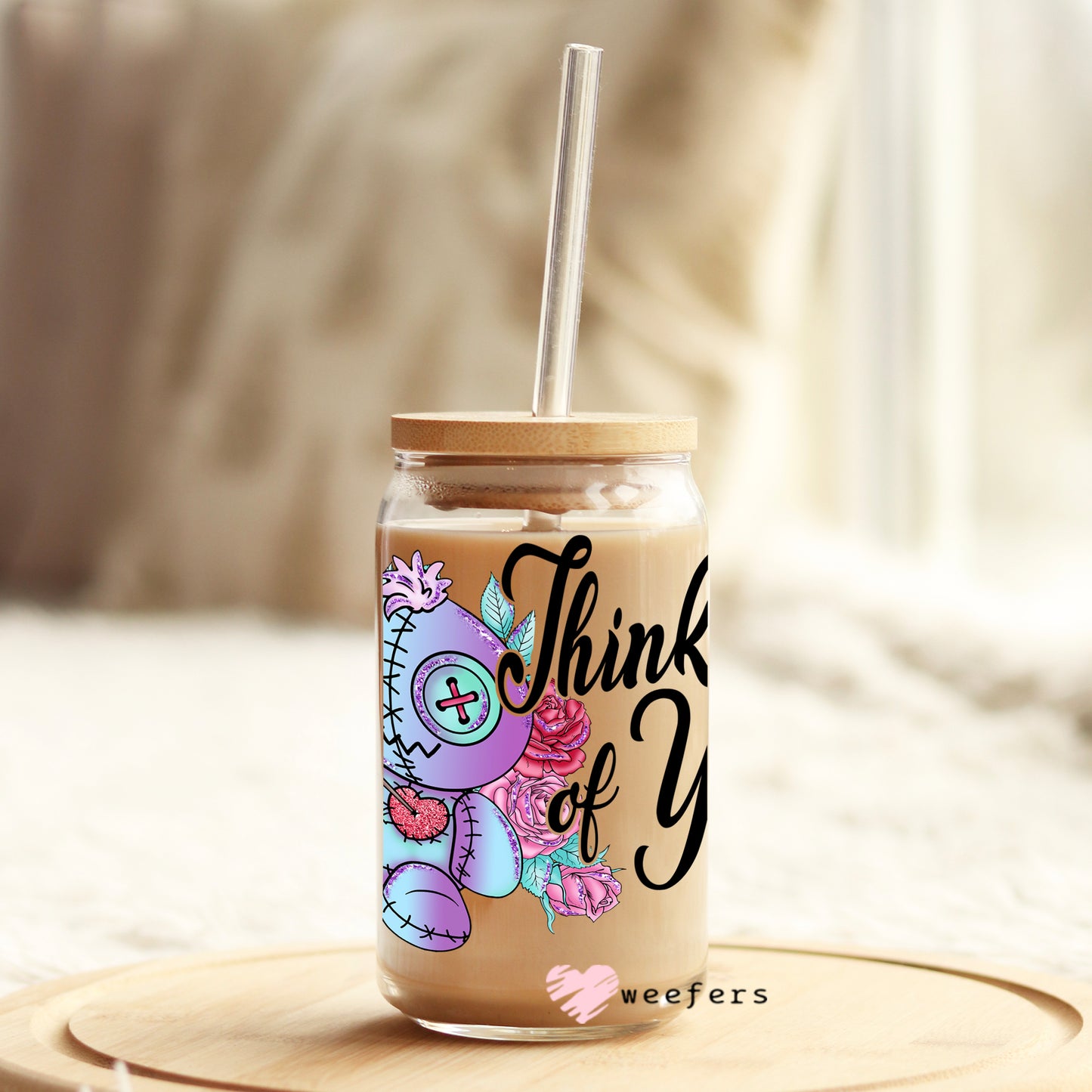 Thinking of you doll 16oz Libbey Glass Can UV DTF or Sublimation Wrap - Decal Weefers