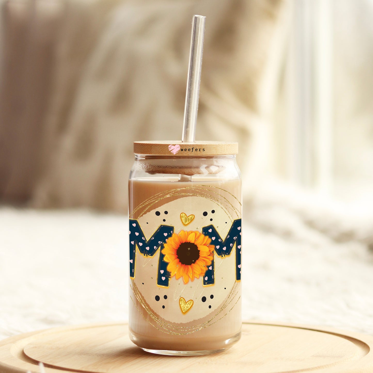 Mom Blue Sunflower 16oz Libbey Glass Can UV DTF or Sublimation Wrap - Decal Weefers