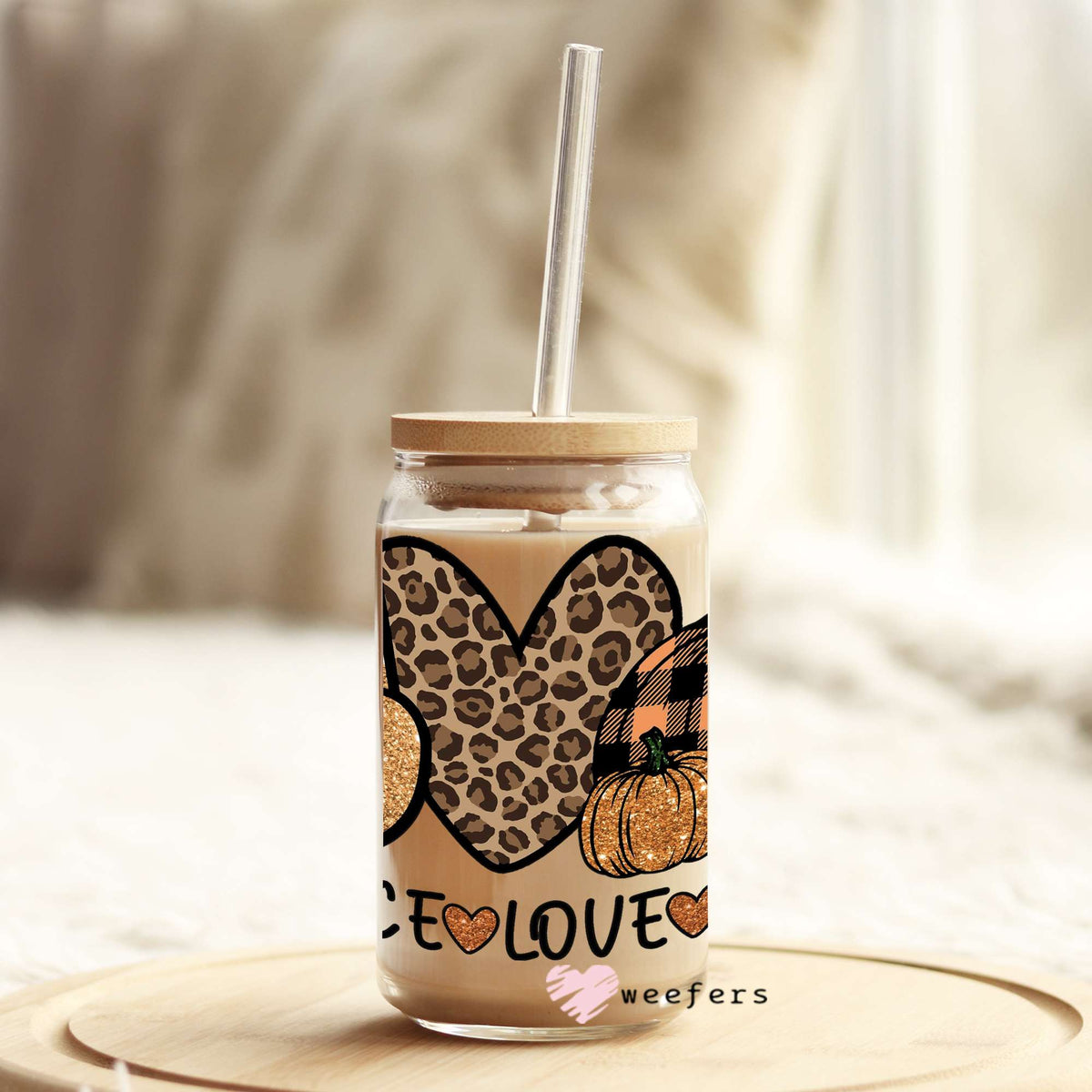 Peace Love Fall 16oz Libbey Glass Can UV DTF or Sublimation Wrap - Decal Weefers