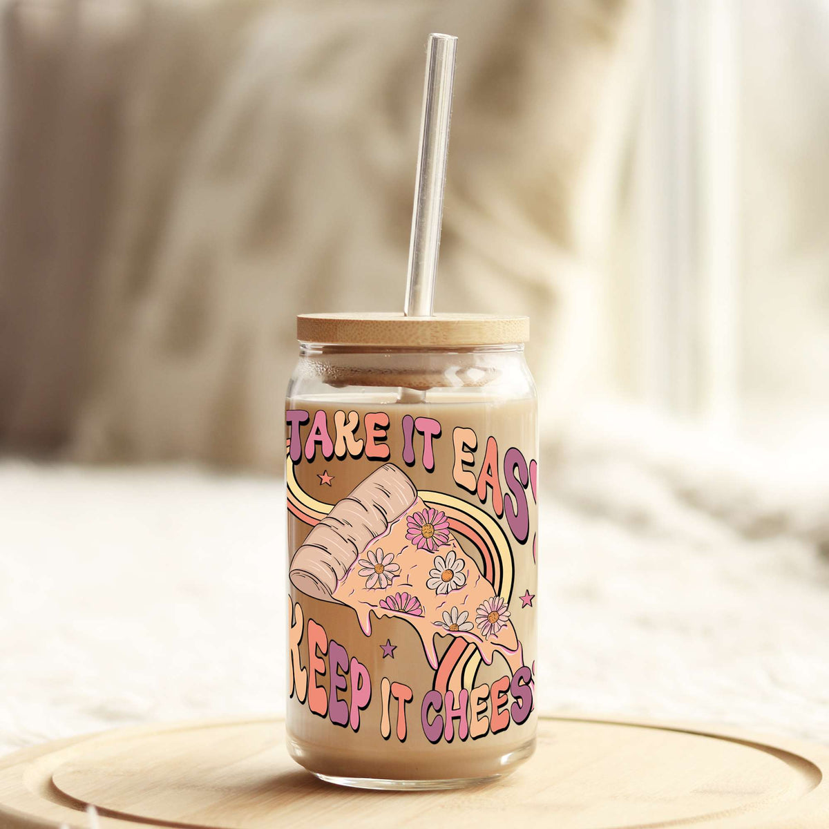 Take it Easy Keep it Cheesy 16oz Libbey Glass Can UV DTF or Sublimation Wrap - Decal Weefers