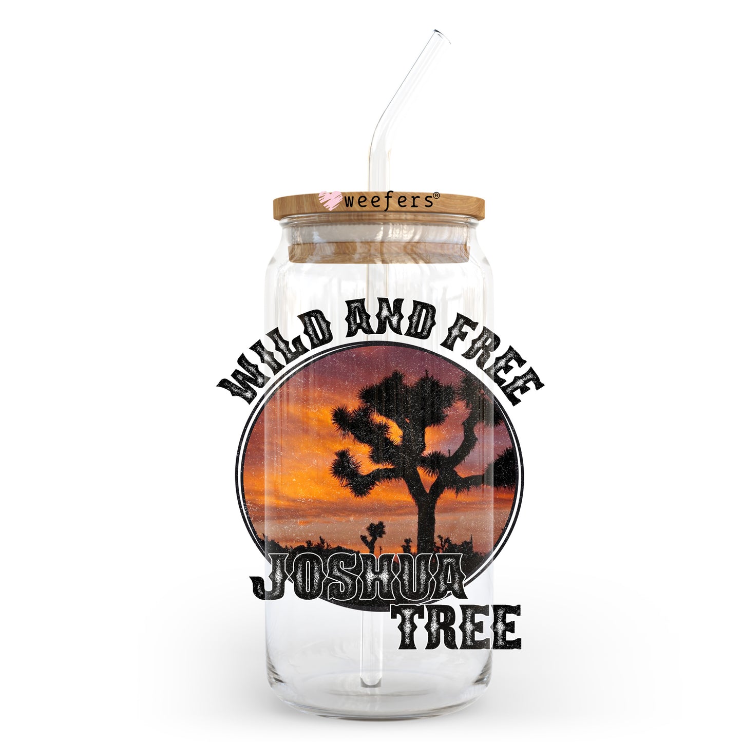 Wild and Free Joshua Tree 20oz Libbey Glass Can UV DTF or Sublimation Wrap - Decal Transfer Weefers