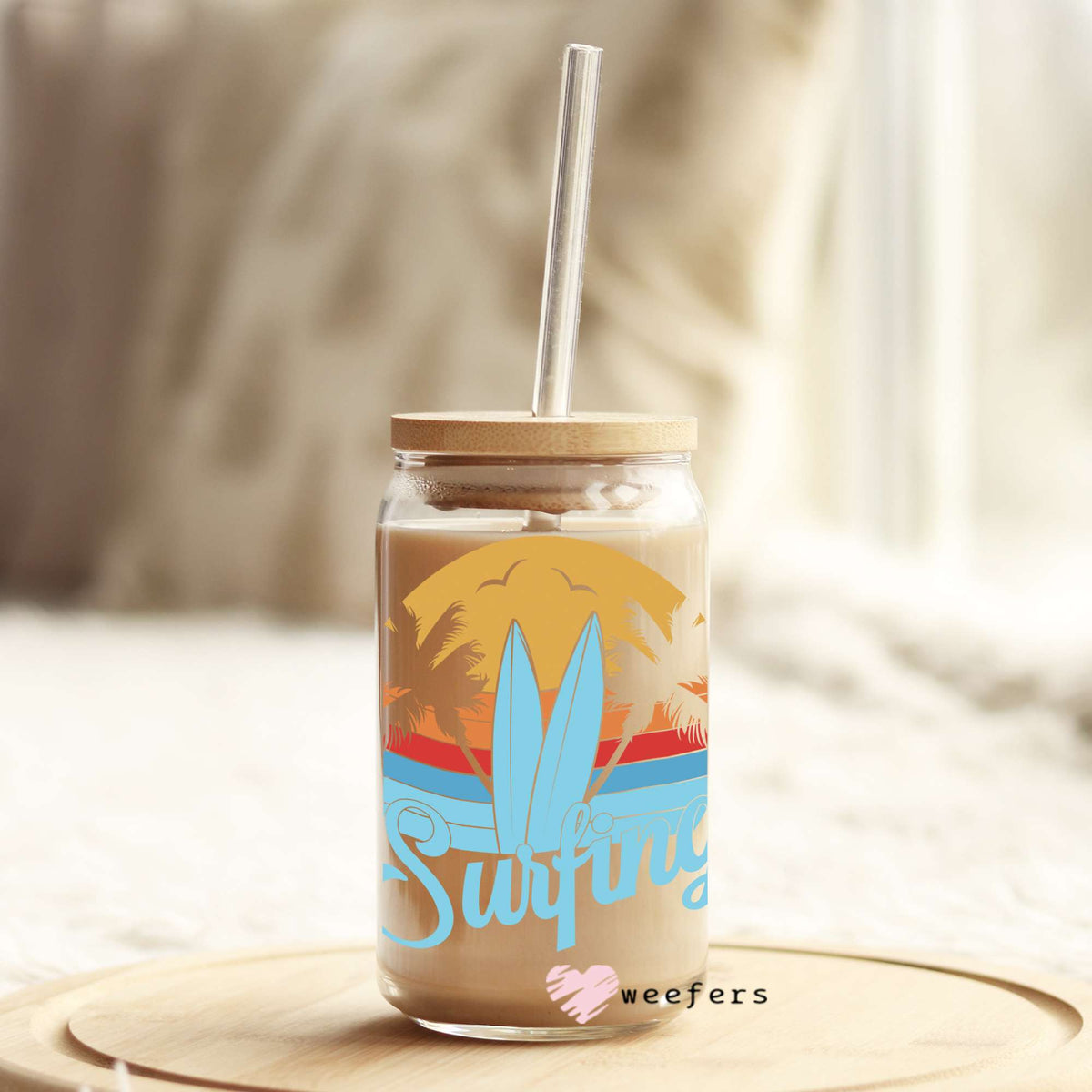 Retro Surfing 16oz Libbey Glass Can UV DTF or Sublimation Wrap - Decal Weefers