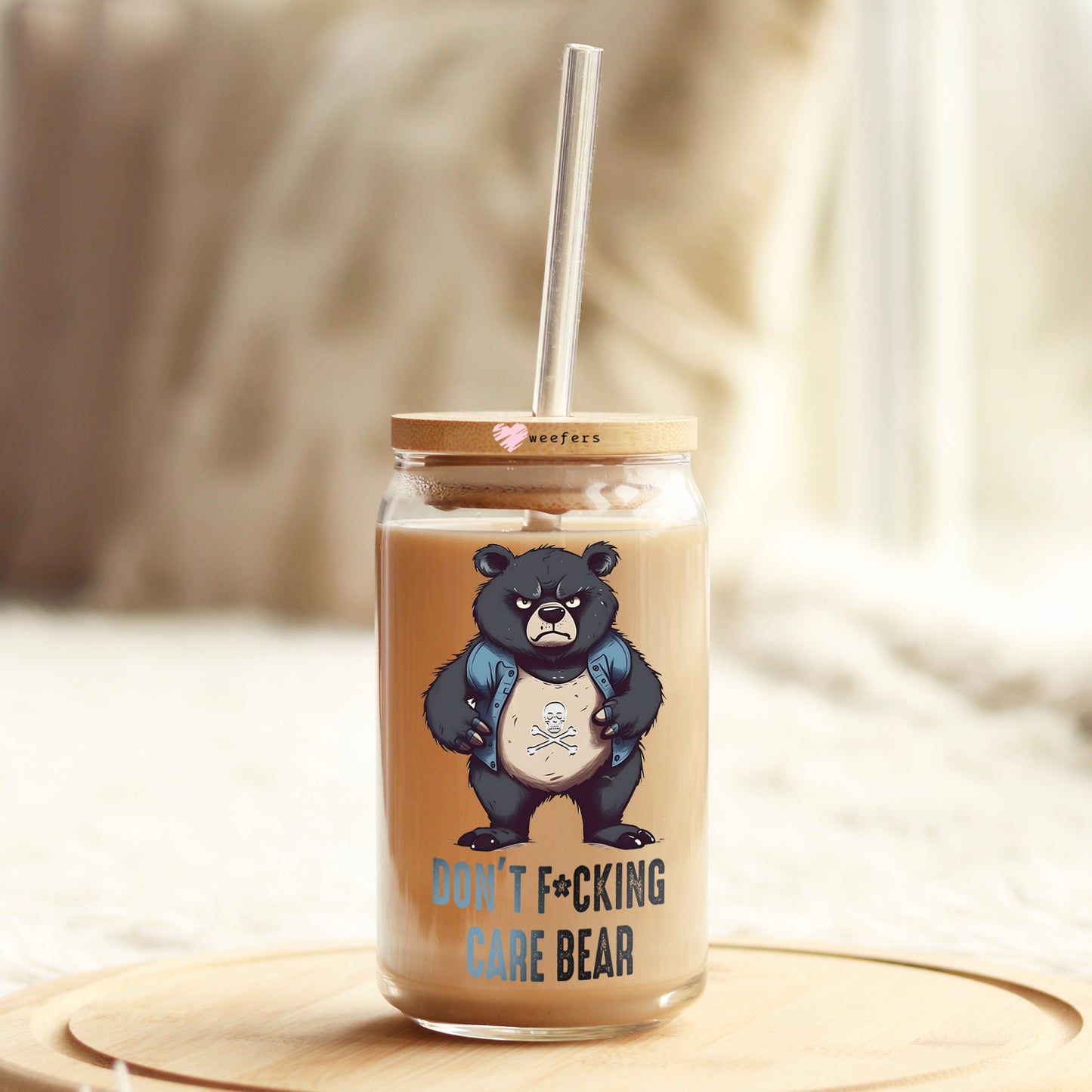 Don't F'ing Care 16oz Libbey Glass Can UV DTF or Sublimation Cup Wrap - Decal Transfer Weefers