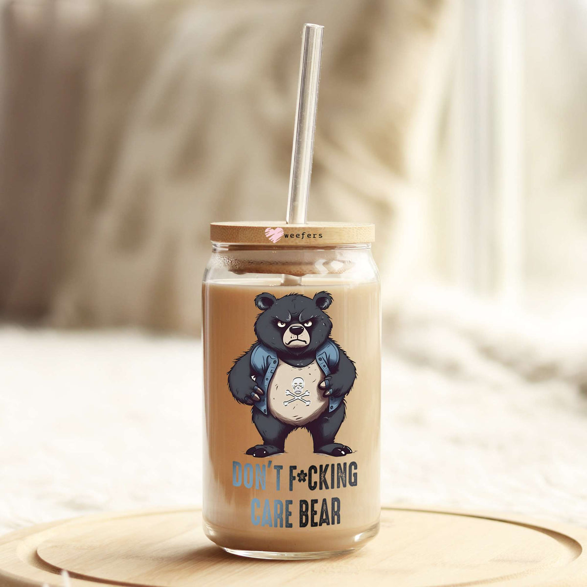 Don't F'ing Care 16oz Libbey Glass Can UV DTF or Sublimation Cup Wrap - Decal Transfer Weefers