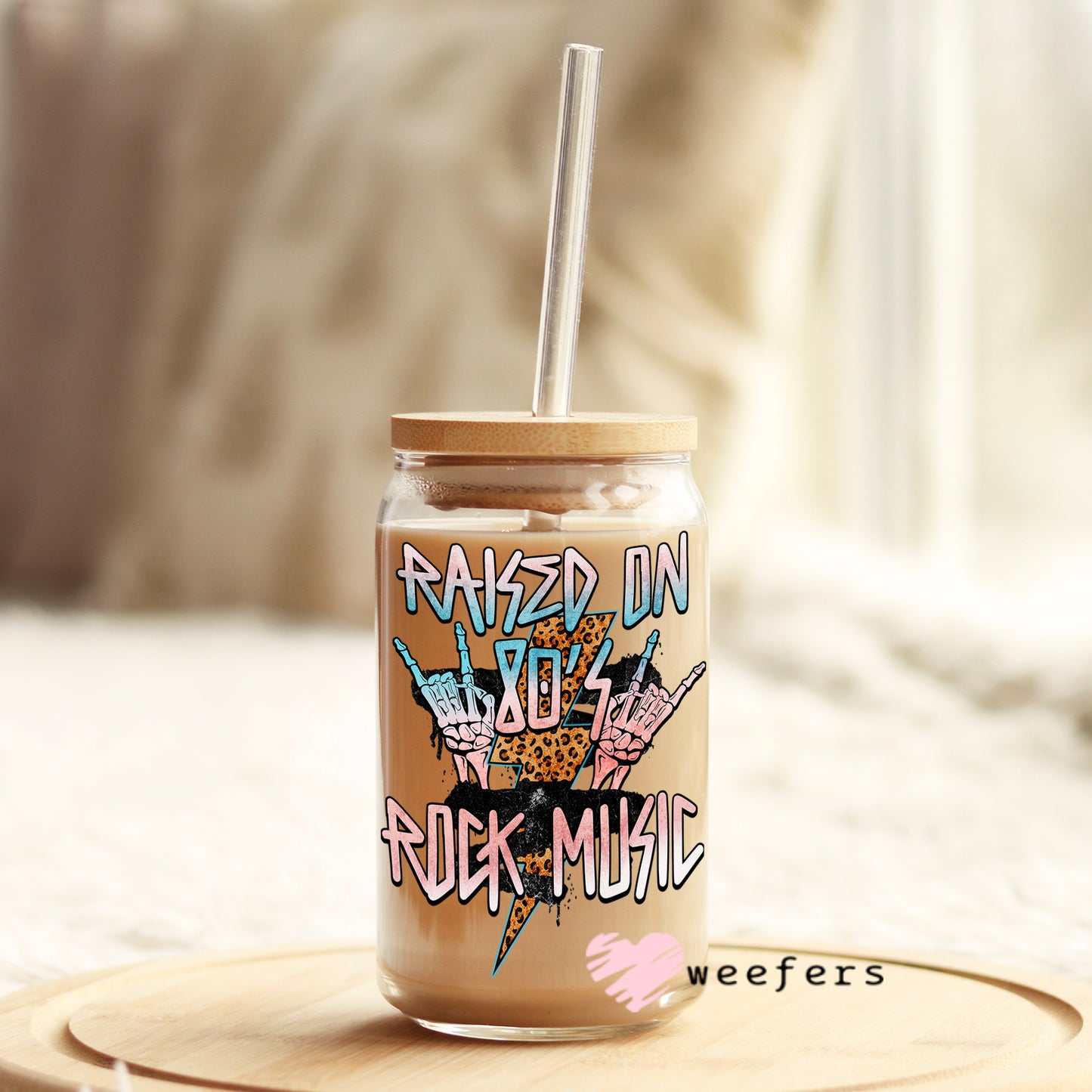Raised on 80's Rock Music 16oz Libbey Glass Can UV DTF or Sublimation Wrap - Decal Weefers