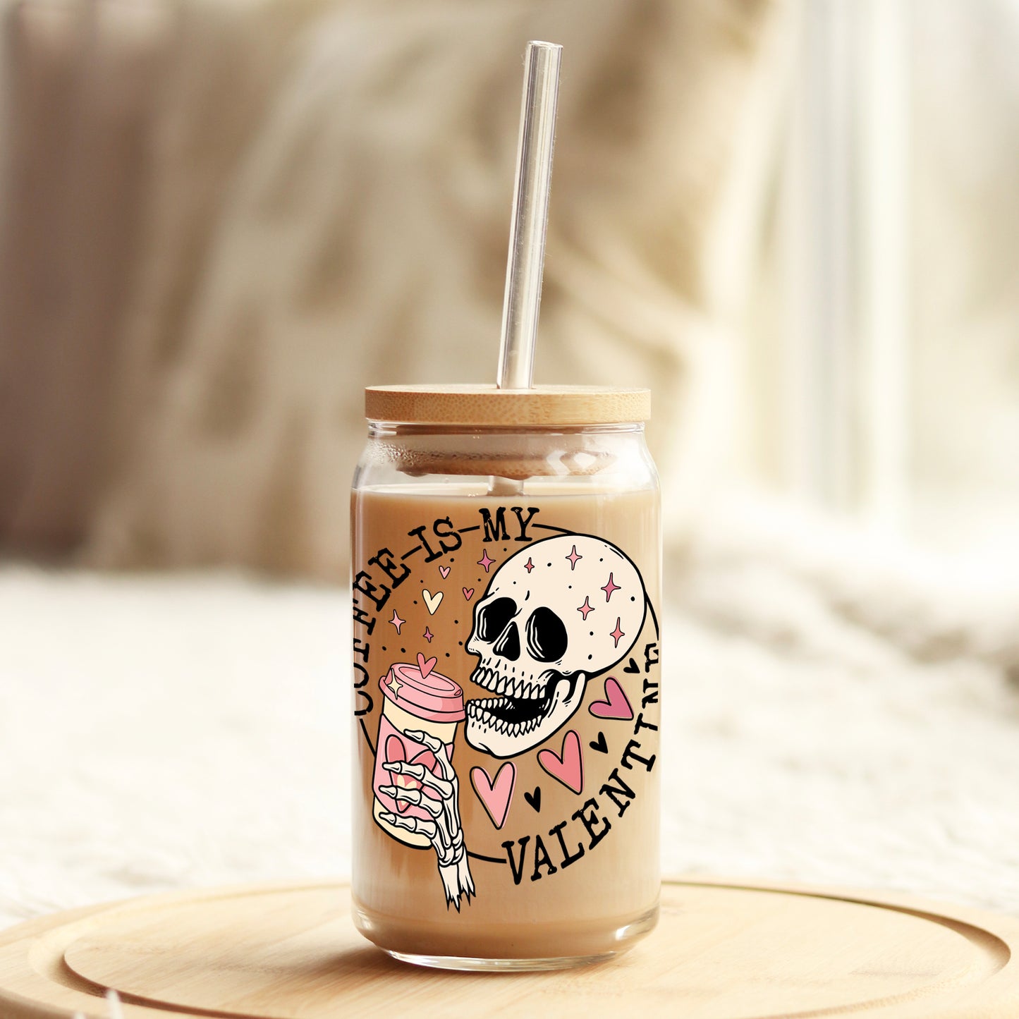 Coffee is My Valentine Valentine's Day 16oz Libbey Glass Can UV DTF or Sublimation Cup Wrap - Decal Transfer Weefers