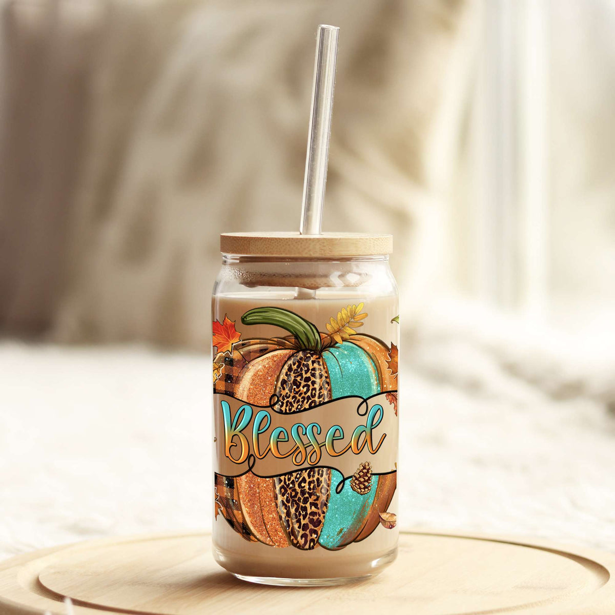 Blessed Pumpkin 16oz Libbey Glass Can UV DTF or Sublimation Wrap - Decal Weefers