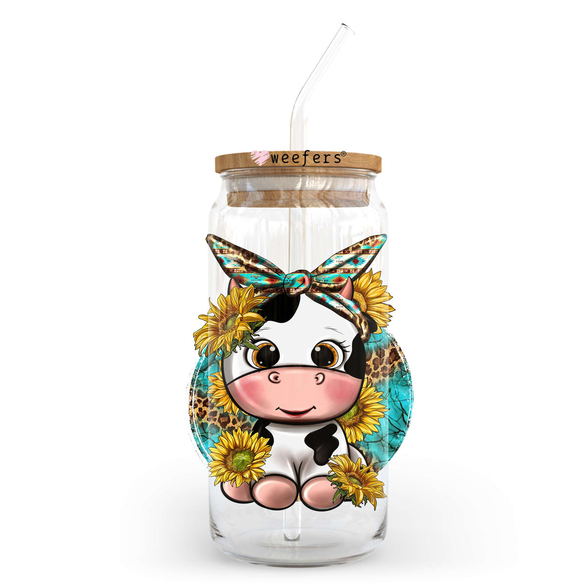 Cutie Cow 20oz Libbey Glass Can, 34oz Hip Sip, 40oz Tumbler UV DTF or Sublimation Decal Transfer Weefers