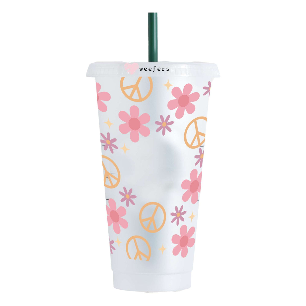 Peace Sign Floral 24oz UV DTF Cold Cup Wrap - Ready to apply Wrap - HOLE Weefers