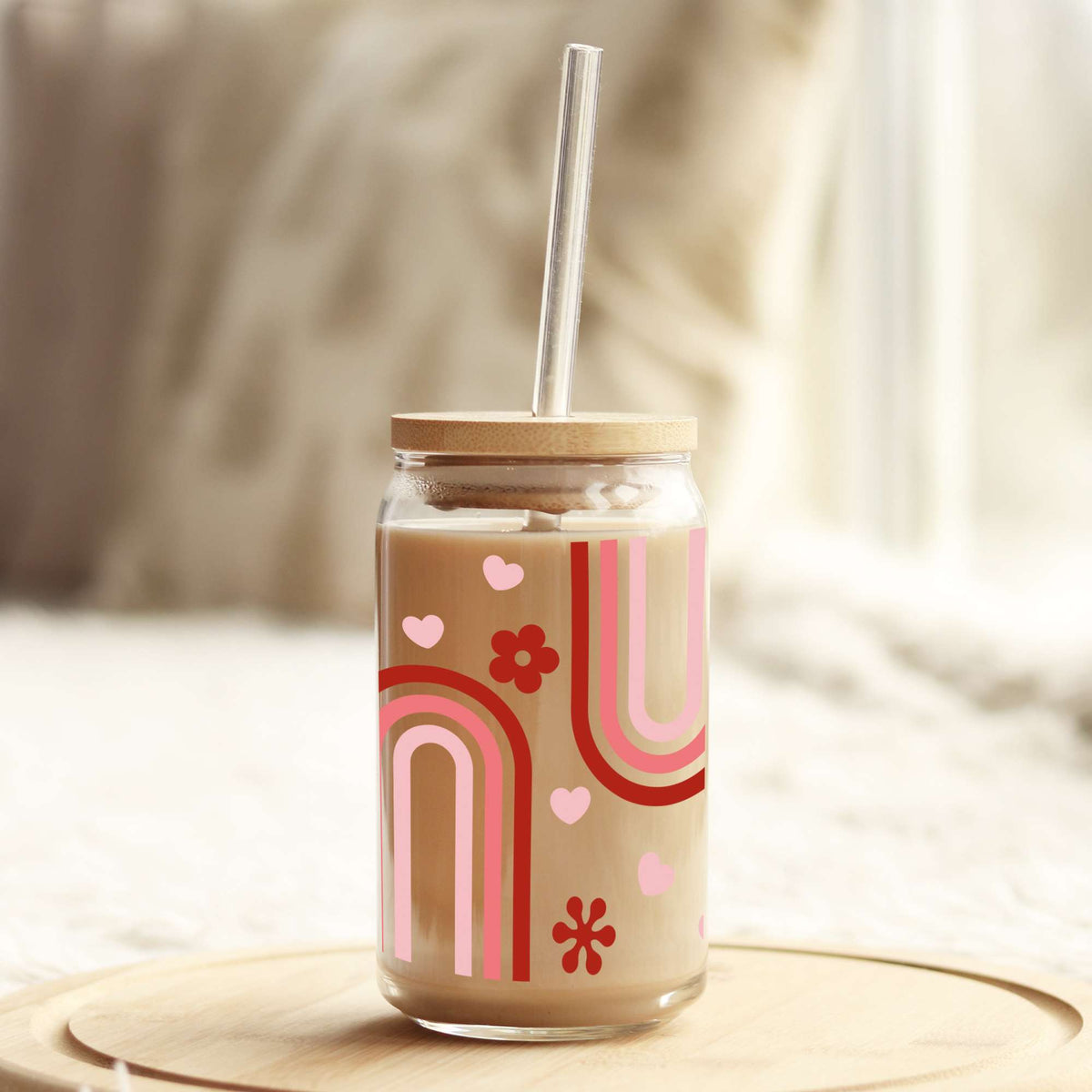 Valentine Red Abstract 16oz Libbey Glass Can UV DTF or Sublimation Cup Wrap - Decal Transfer Weefers