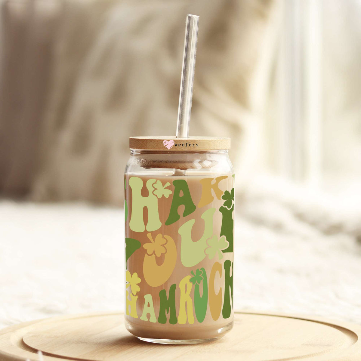 Shake Your Shamrocks St. Patrick's Day 16oz Libbey Glass Can UV DTF or Sublimation Cup Wrap - Decal Transfer Weefers