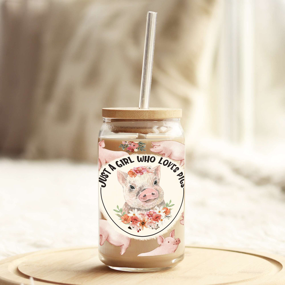 Just a Girl Who Loves Pigs 16oz Libbey Glass Can UV DTF or Sublimation Cup Wrap - Decal Transfer Weefers