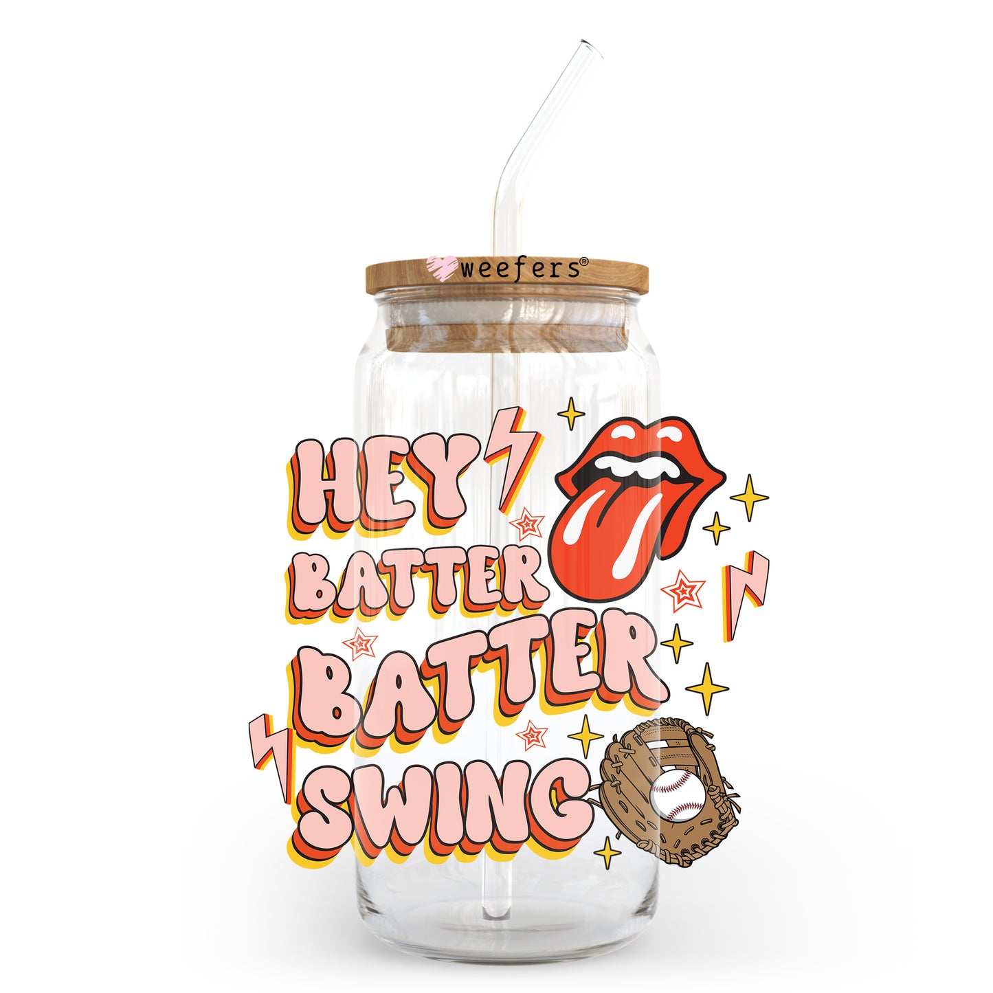 Hey Batter Batter Swing 20oz Libbey Glass Can UV DTF or Sublimation Wrap - Decal Transfer Weefers