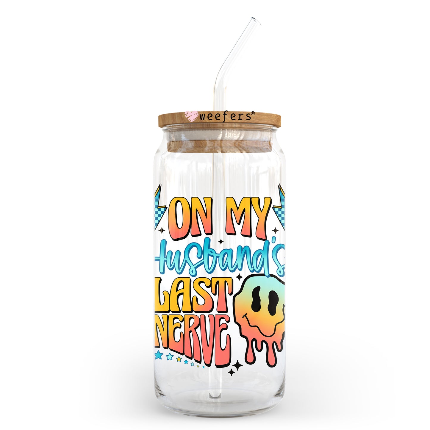 On My Husbands Last Nerve 20oz Libbey Glass Can UV DTF or Sublimation Wrap - Decal Transfer Weefers