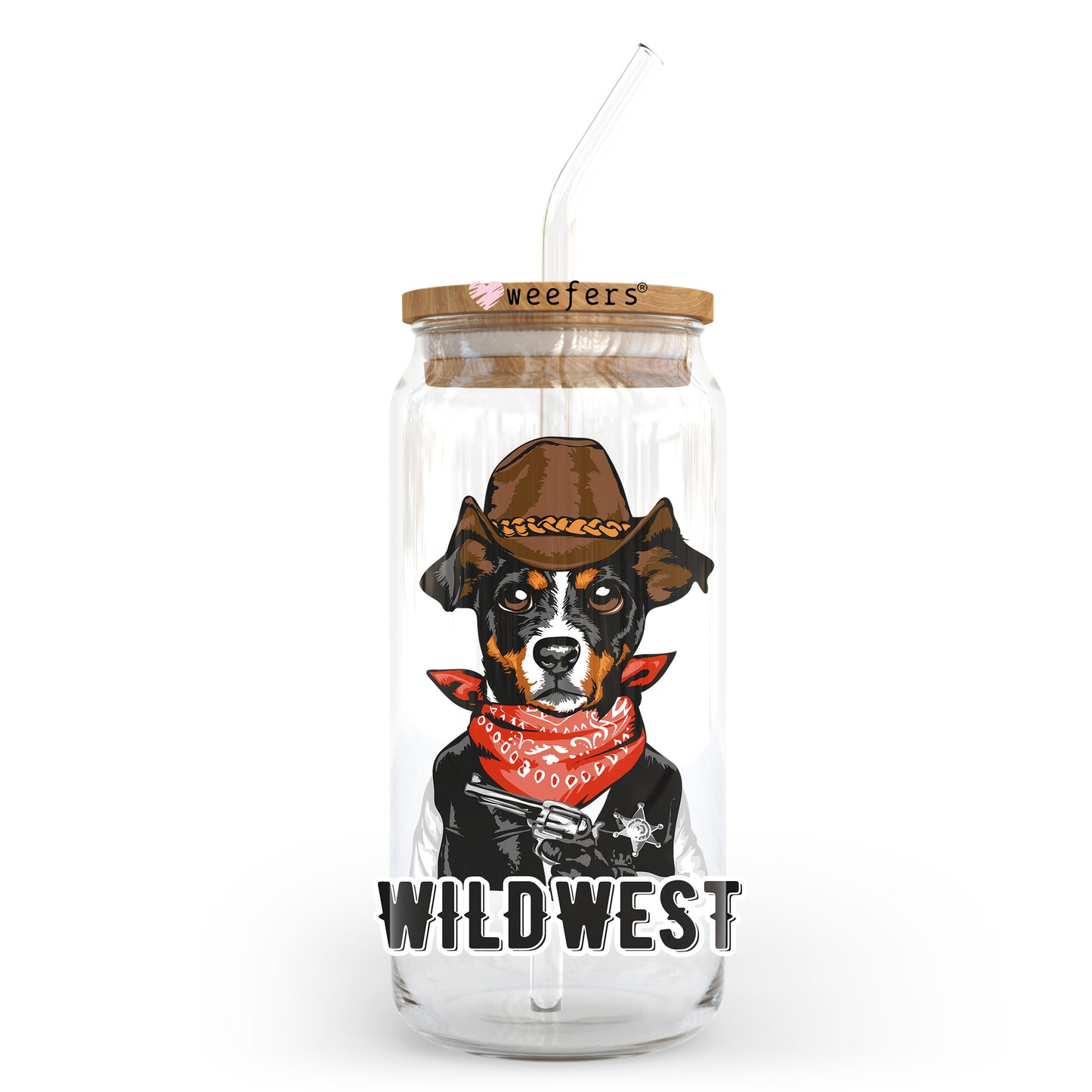 Wildwest Dog 20oz Libbey Glass Can UV DTF or Sublimation Wrap - Decal Transfer Weefers