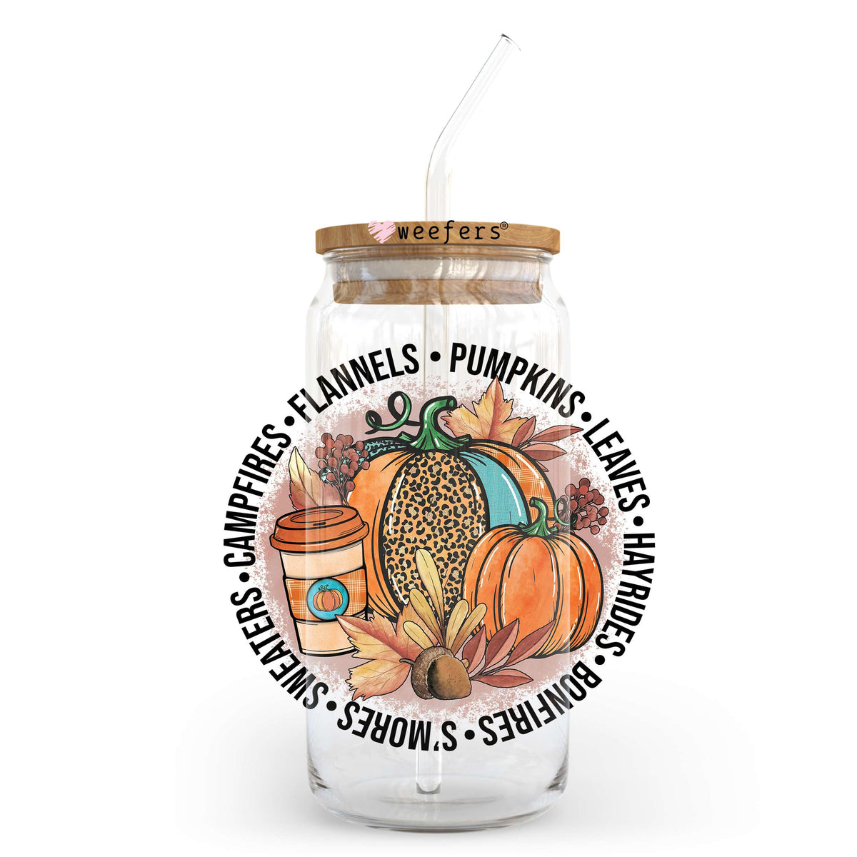Flannels Pumpkins Leaves Fall Patch 20oz Libbey Glass Can, 34oz Hip Sip, 40oz Tumbler UV DTF or Sublimation Decal Transfer Weefers